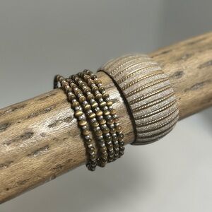 Earth Tone Bracelet Lot of 2 Cuff and Beaded Wrap Autumn